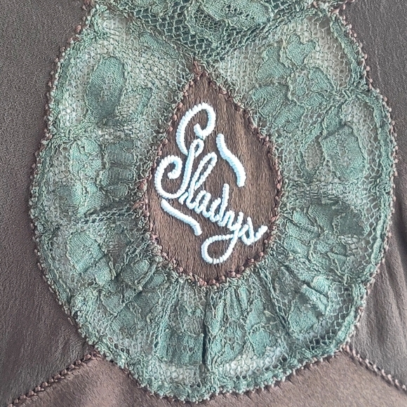 Vintage 1930-40s Vintage Bias Cut Silk/Lace Slip Dress  Brown/Sage Green Lace - Picture 5 of 13